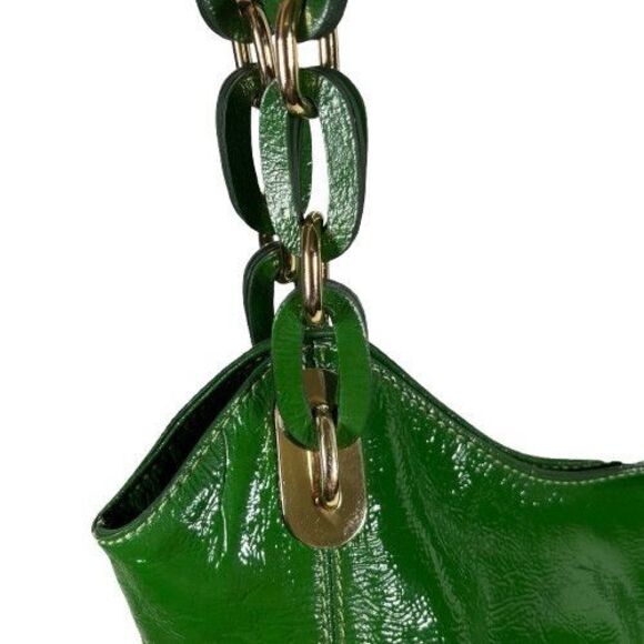 Michael Kors Lillie Purse Kelly Lime Green Gold Hobo Leather Chain Handbag Tote - Picture 16 of 16